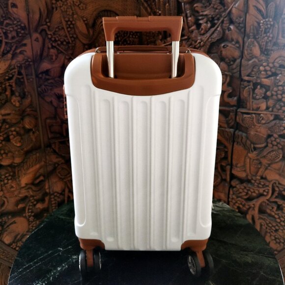 New 20" White & Cognac Brown Carry-On Luggage Suitcase Spinner Wheels - Picture 2 of 8